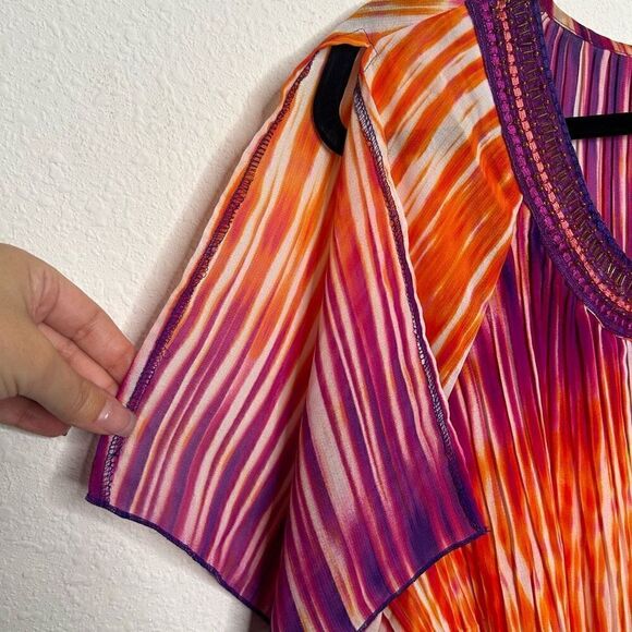 Catherine’s Sequin 70’s Multicolor Tie Dye Crinkle Split Sleeve Top Size 2X - Picture 4 of 13